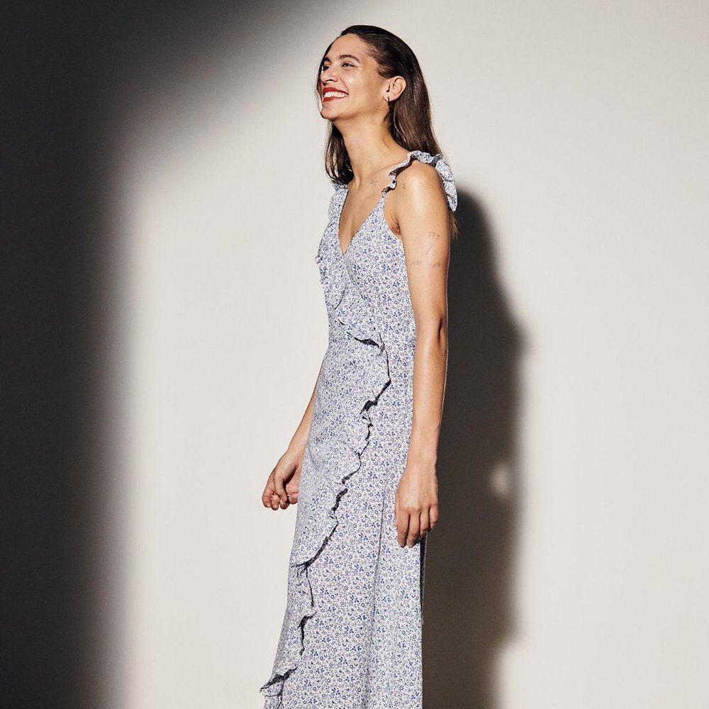 Ruffled Wrap Maxi Dress in Americana Floral